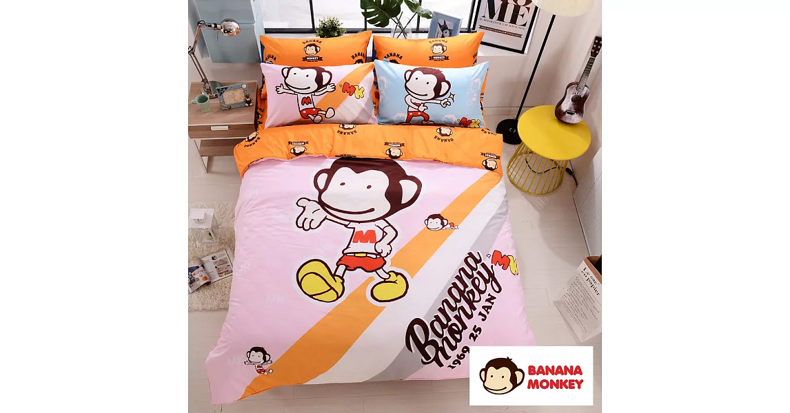 【BANANA MONKEY猴子大王】獨家印花大版面法藍紗雙人被套床包四件組-舞動青春