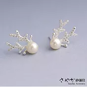 【Sayaka紗彌佳】純銀 耶誕元素珍珠麋鹿角鑲鑽耳環