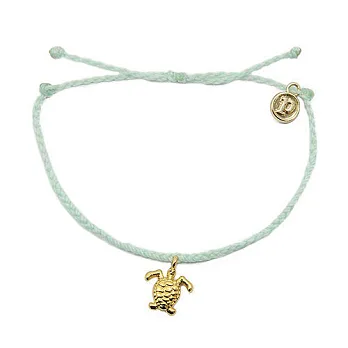 Pura Vida 美國手工 金色海龜 嫩綠色臘線可調式手鍊衝浪海灘防水手繩