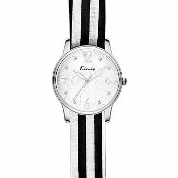 Kimio 金米歐 D5009M 氣質緞帶優雅指針鑲鑽女錶(隨機附贈緞帶)- 黑色