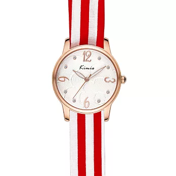 Kimio 金米歐 D5009M 氣質緞帶優雅指針鑲鑽女錶(隨機附贈緞帶)- 紅色