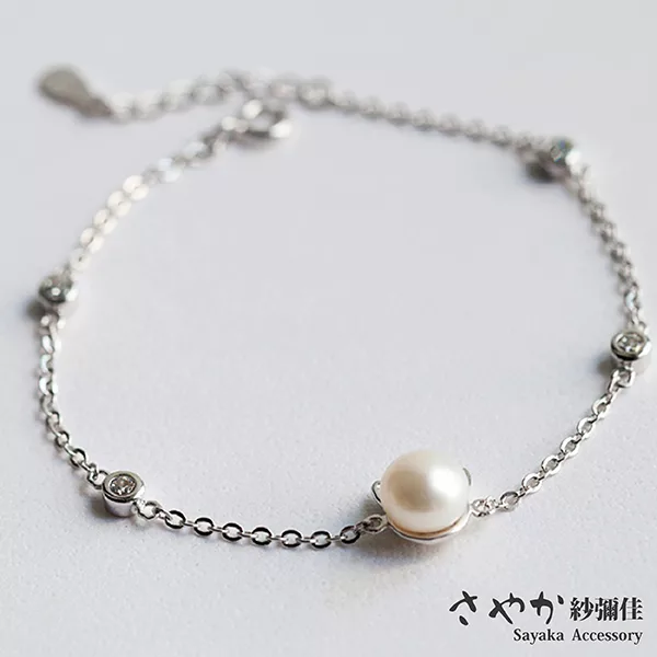 【Sayaka紗彌佳】純銀可愛摺耳貓珍珠 手鍊