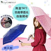 【雙龍牌】可愛凱蒂風單指超輕收採印自動開收傘折傘(黑膠降溫14度晴雨傘抗UV防曬自動傘B8089)寶石藍