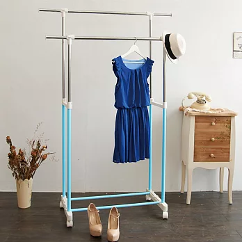 【H&R安室家】台製時尚雙桿延伸曬衣架/掛衣架-HG60B天空藍