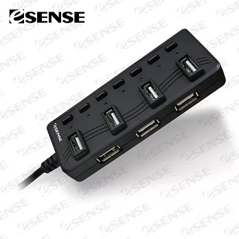 Esense USB 2.0 擴充戰士升級版 7埠 HUB集線器 含2A變壓器(01-GPH775)黑色
