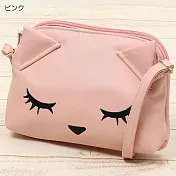 【Pooh Chan-噗將閉眼貓】立體貓耳輕巧斜背包(買就送純銀項鍊)-粉Pink