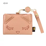 【Pooh Chan-噗將閉眼貓】立體貓耳伸縮捲軸票卡夾(買就送純銀項鍊)-粉Pink
