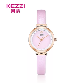 KEZZI珂紫 K-1780 氣質蝴蝶結水鑽指針皮帶錶- 粉色