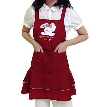 絲光綿3口袋圍裙-蘋果小兔圍裙-紅