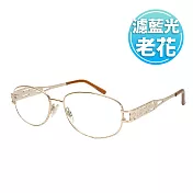 【KEL MODE 老花眼鏡】台灣製造 濾藍光質感金屬眼鏡 (金)100度
