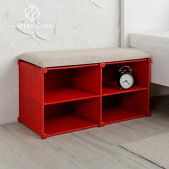 【藤立方】組合穿鞋椅(附2片層板)-DIY 紅色
