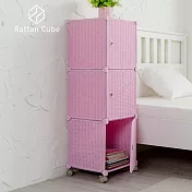 【藤立方】組合3格收納置物櫃(3門板+附輪)-DIY 粉紅色