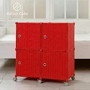 【藤立方】組合2層4格收納置物櫃(4門板+附輪)-DIY 紅色