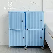 【藤立方】組合2層4格收納置物櫃(4門板+附輪)-DIY 粉藍色