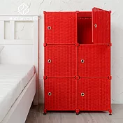 【藤立方】組合3層6格收納置物櫃(6門板+調整腳墊)-DIY 紅色