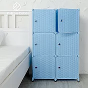 【藤立方】組合3層6格收納置物櫃(6門板+調整腳墊)-DIY 粉藍色