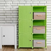 【藤立方】組合3層6格收納置物架(3門板+3置物盒+調整腳墊)-DIY 綠色