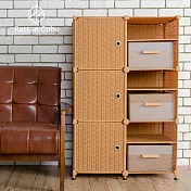【藤立方】組合3層6格收納置物架(3門板+3置物盒+調整腳墊)-DIY 蜂蜜色
