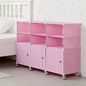 【藤立方】組合2層6格收納置物架(3門板+3隔板+附輪)-DIY 粉紅色