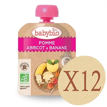 法國Babybio 有機香蕉杏桃纖果泥12包組