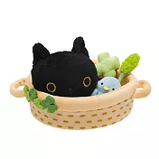 San-X 小襪貓貓朋友幸運草系列毛絨置物籃。小襪貓+小青鳥
