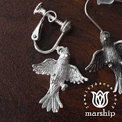 Marship 日本銀飾品牌 鸚鵡耳環 展翅飛翔款 925純銀 亮銀款 夾式耳環 (單支販售)