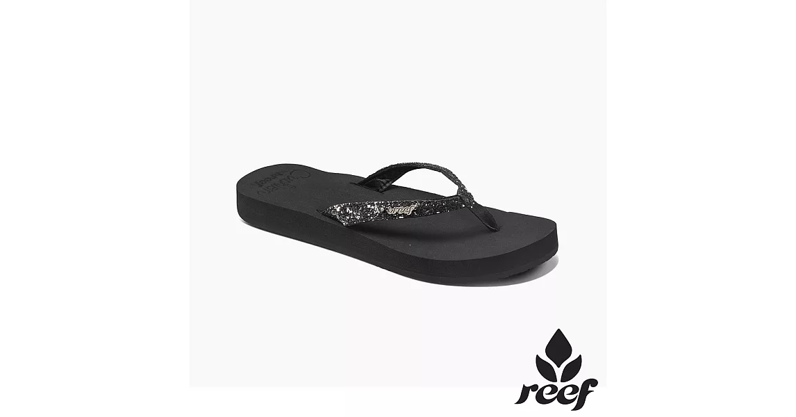 REEF 新軟Q系列 印花亮粉織帶 人體工學鞋床 舒適好穿防滑耐磨 女款夾腳人字拖鞋 .US7黑金屬