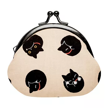 San-X 小襪貓貓咪黑圓點系列棉布珠扣零錢包。米