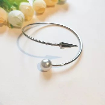 【Ada】歐美珍珠鉚釘個性時尚開口手環-銀