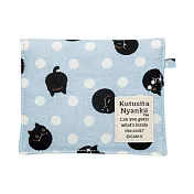San-X 小襪貓貓咪黑圓點系列棉布面紙小物收納袋。藍
