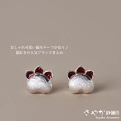 【Sayaka紗彌佳】純銀俏皮喵星人貓掌造型耳環 ─白金色