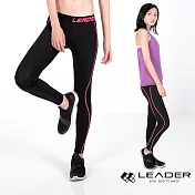 【Leader】女性專用 ColorFit運動壓縮緊身壓力褲XS(桃紅線條)