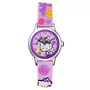 Hello Kitty KT013 閃耀星星立體Kitty愛心指針矽膠手錶- 紫色