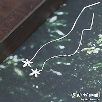 【Sayaka紗彌佳】 925純銀森林系女孩楓葉造型線性長鍊耳環