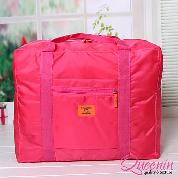 DF Queenin日韓 - 韓版折疊式大容量手提肩背旅行袋-共4色玫紅