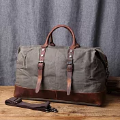 【Solomon皮件】防水帆布旅行包袋 機能帆布皮革大行李包 附背帶可肩背-棕綠