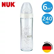 德國NUK-輕寬口徑玻璃奶瓶240ml-附2號中圓洞矽膠奶嘴6m+(顏色隨機出貨)