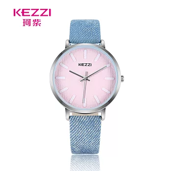 KEZZI珂紫 K-1852 時尚百搭率性牛仔刷色皮帶錶 - 粉面