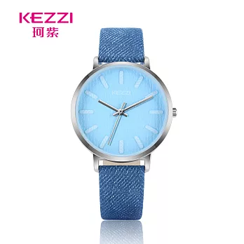 KEZZI珂紫 K-1852 時尚百搭率性牛仔刷色皮帶錶 - 藍面