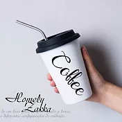 【Homely Zakka】午茶食光矽膠飲用杯蓋304不鏽鋼杯/飲料杯/咖啡隨行杯 (480ml)白底Coffee