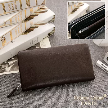 Roberta Colum - 經典品味鹿紋牛皮雙拉鍊手拿包-共3色咖啡色