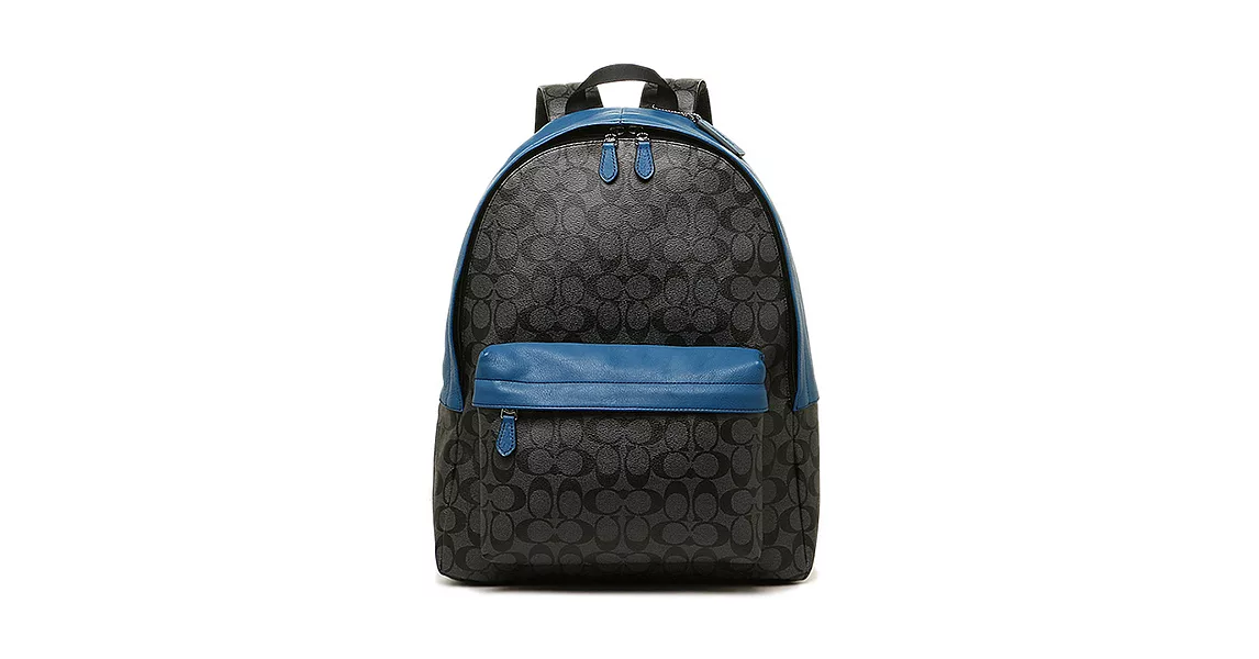 COACH 拼接真皮雙肩電腦後背包-黑藍(現貨+預購)黑藍