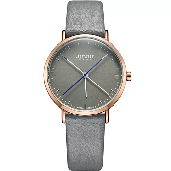 JULIUS聚利時 凝駐時光長指針設計皮錶帶腕錶-四色/34mm灰色