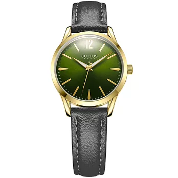 JULIUS聚利時  微星綻耀彎針設計皮帶腕錶-五色/30mm暗夜綠