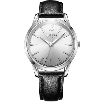 JULIUS聚利時 微星綻耀彎針設計皮帶腕錶-五色/39mm百搭黑