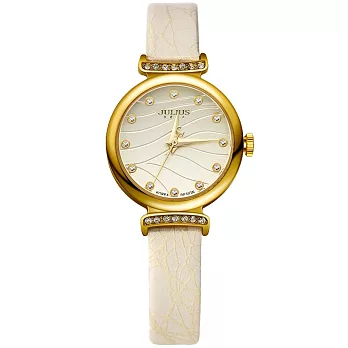 JULIUS聚利時  琉璃海水鑽皮帶腕錶-五色/26mm米色