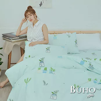 《BUHO》單人床包+雙人舖棉兩用被三件組《一隅心綠》