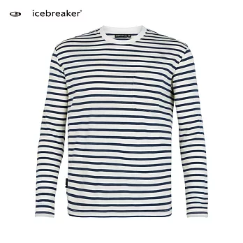 【紐西蘭Icebreaker 】男 AONE 圓領口袋長袖上衣 / IB104445-101L條紋白/藍