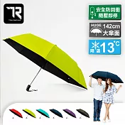 【TDN】防回彈降溫13度黑膠自動開收傘(安全中棒超大傘面自動傘B6672)螢光綠