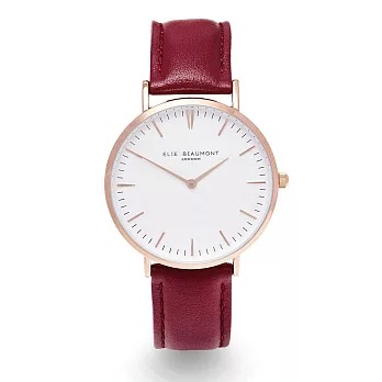Elie Beaumont 英國時尚手錶 牛津系列 白錶盤x勃地根紅錶帶x玫瑰金框38mm